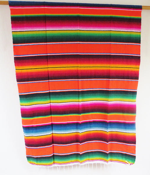 BALD WIEDER VERFÜGBAR mexikanische Sarape Decke SANTA FE gewebt rainbow orange Folklore mexican blanket  220cm x 115cm 100% Polyacryl  Herseller Molina Made im Mexico