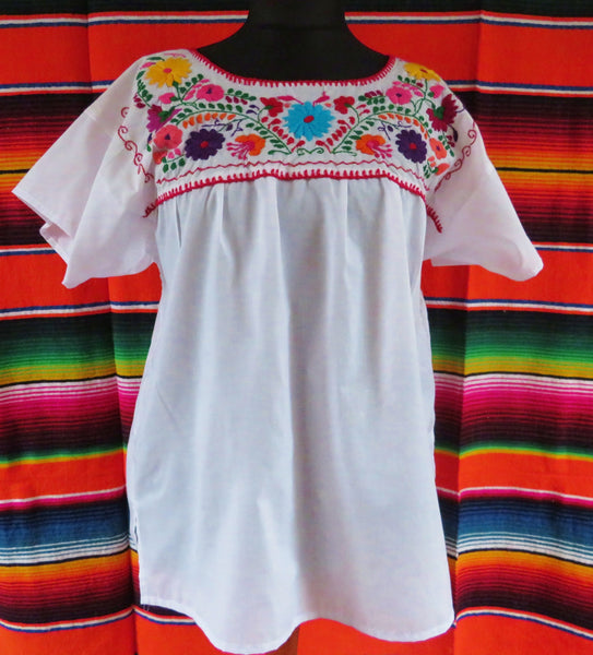 BALD WIEDER VERFÜGBAR Gr L mexikanische Blumen Hippie   Bluse weiß  Boho mexican embroidered Boho blouse 100% Baumwolle