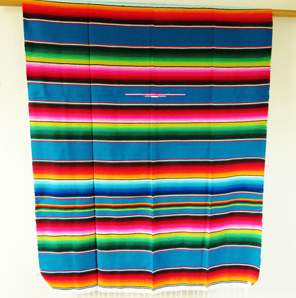 mexikanische Ethno   Sarape Decke SANTA FE gewebt petrol Boho Stil  mexican blanket  220cm x 115cm 100% Polyacryl  Made im Mexico