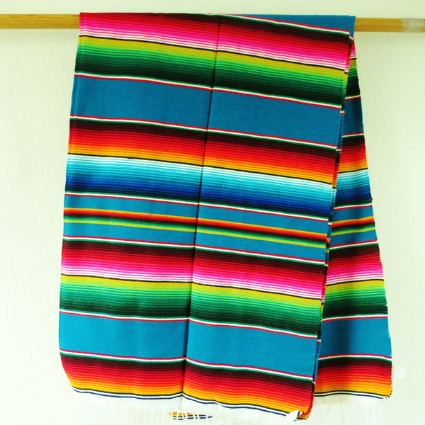 mexikanische Ethno   Sarape Decke SANTA FE gewebt petrol Boho Stil  mexican blanket  220cm x 115cm 100% Polyacryl  Made im Mexico