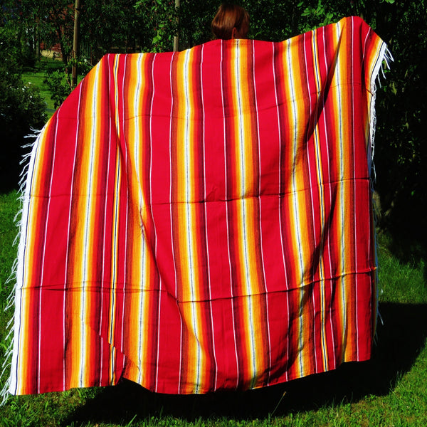 mexikanische Decke SANTA FE rot orange Ethno Überwurf  Navajo Style mexican blanket 100% Polyacryl 225cm x 150cm Hersteller Molina Made in Mexico