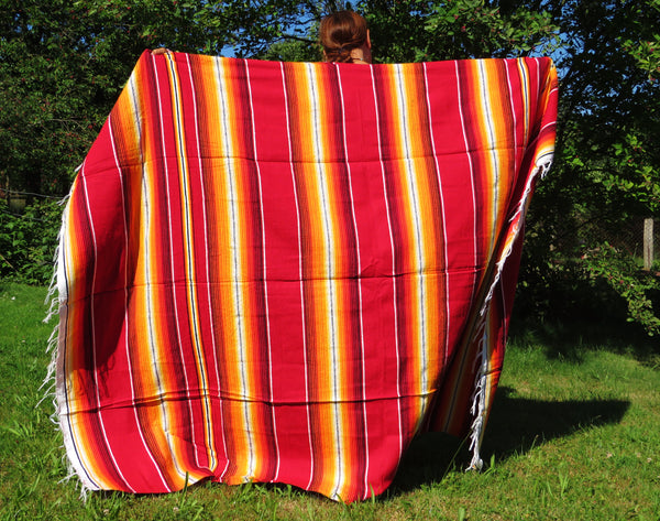 mexikanische Decke SANTA FE rot orange Ethno Überwurf  Navajo Style mexican blanket 100% Polyacryl 225cm x 150cm Hersteller Molina Made in Mexico