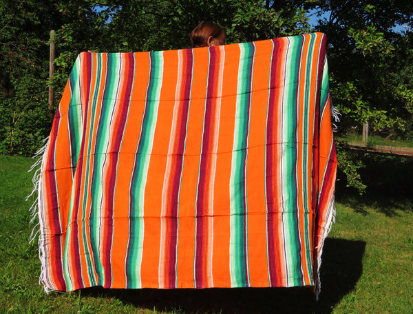 BALD WIEDER VERFÜGBAR mexikanische Ethno Decke SANTA FE handgewebt orange bunt indianisch  mexican blanket  220cm x 150cm 50% Baumwolle 50% Polyacryl  Herseller Molina Made im Mexico