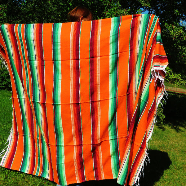 BALD WIEDER VERFÜGBAR mexikanische Ethno Decke SANTA FE handgewebt orange bunt indianisch  mexican blanket  220cm x 150cm 50% Baumwolle 50% Polyacryl  Herseller Molina Made im Mexico