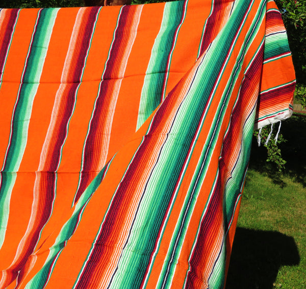 BALD WIEDER VERFÜGBAR mexikanische Ethno Decke SANTA FE handgewebt orange bunt indianisch  mexican blanket  220cm x 150cm 50% Baumwolle 50% Polyacryl  Herseller Molina Made im Mexico