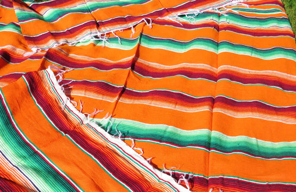 BALD WIEDER VERFÜGBAR mexikanische Ethno Decke SANTA FE handgewebt orange bunt indianisch  mexican blanket  220cm x 150cm 50% Baumwolle 50% Polyacryl  Herseller Molina Made im Mexico